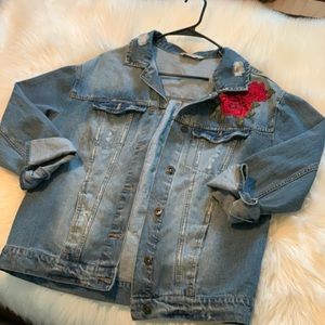Denim Rose Distressed Jacket
